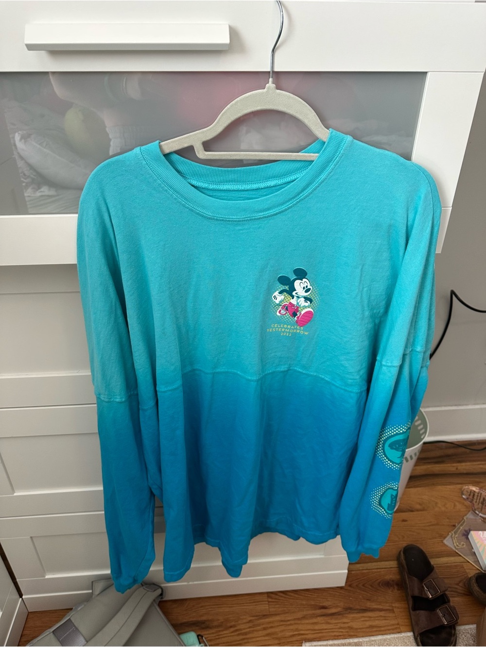 Disney Teal Ombre Long Sleeve Mickey Graphic Tee